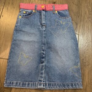 Mary-Kate and Ashley Kids Denim Skirt Y2K Butterfly Embellished Pink Trim Size 8